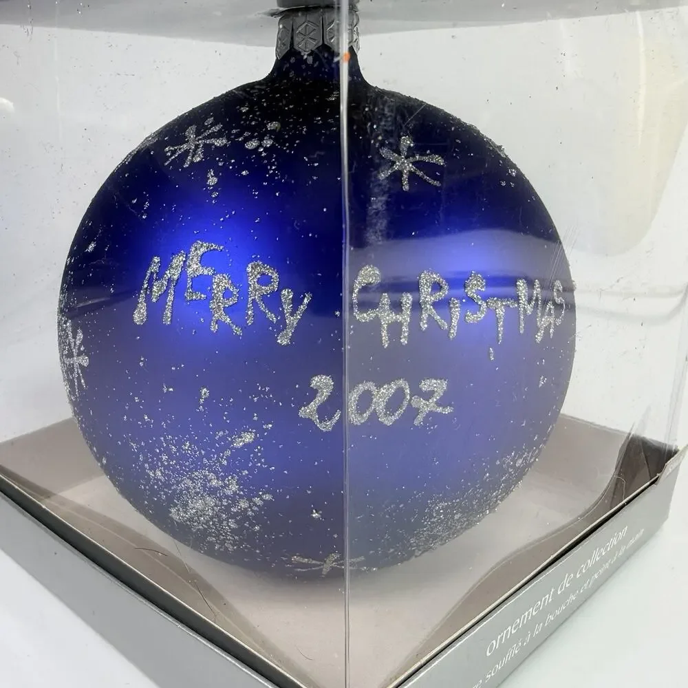 Pier 1 Imports Sleeping Santa on Cresent Moon Glass Christmas Ornament 4.75